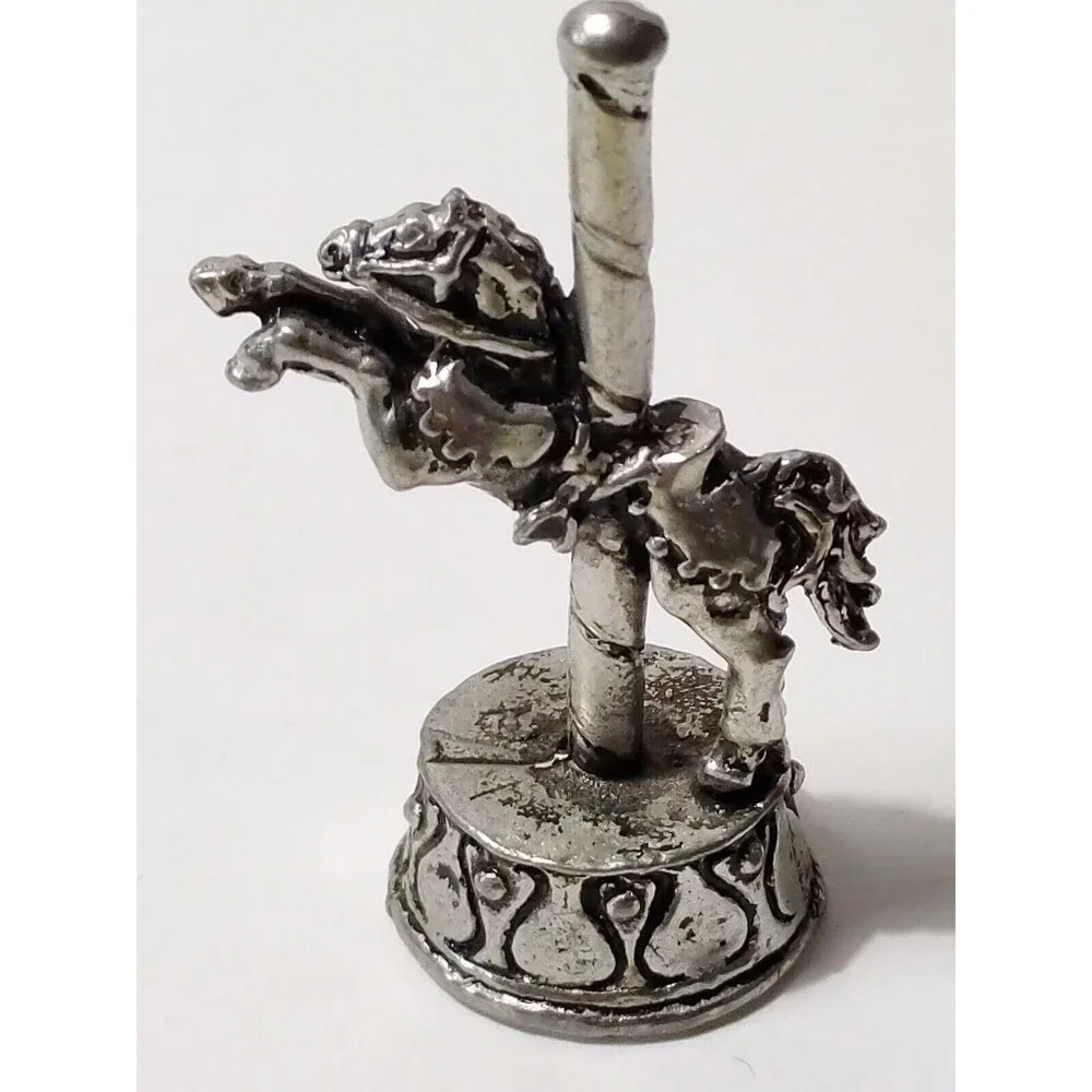 CCI Pewter Carousel 6072 Horse Pink Blue Agua Crystals Miniature